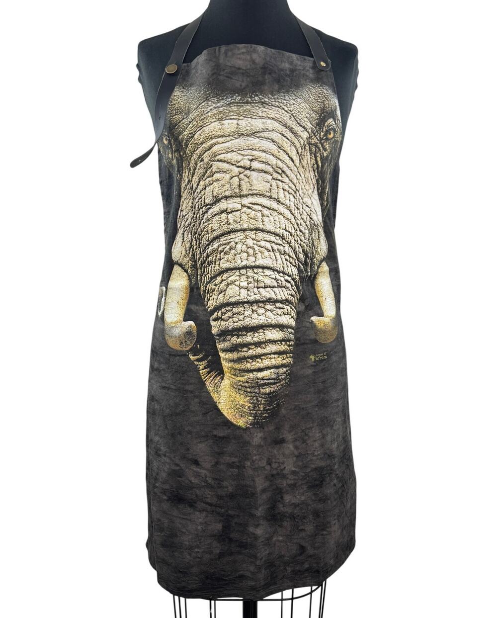 Tones of Africa Black Gray Apron Cotton Leather Trim Elephant Made Zimbabwe NEW